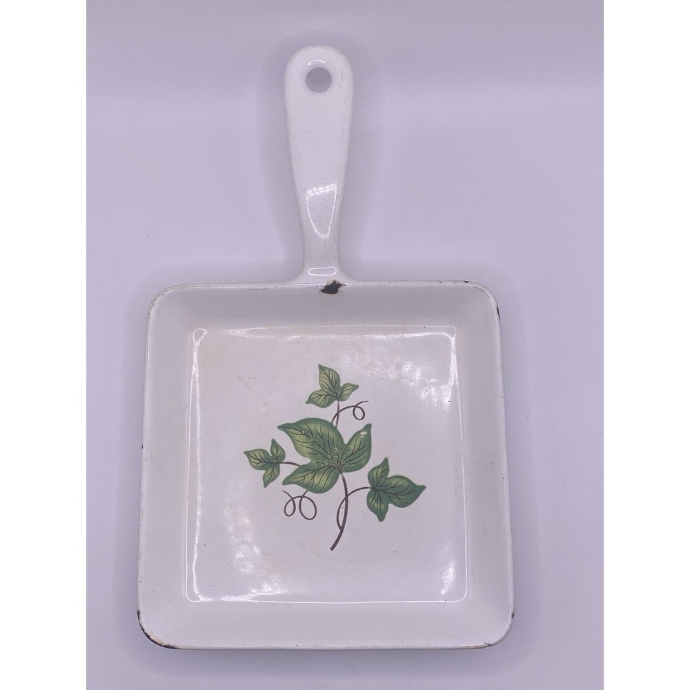 Vintage Prizer-Ware Cast Iron Enamel 5.5" Square Egg Skillet Pan with Ivy Design